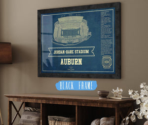 20" x 16" / Black Frame Cutler West Auburn Tigers - Jordan-Hare Vintage Stadium Blueprint Art Print