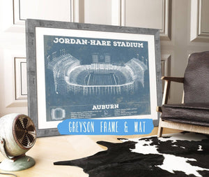 14" x 11" / Greyson Frame & Mat Cutler West Auburn Tigers - Jordan-Hare Vintage Stadium Blueprint