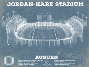 14" x 11" / Unframed Cutler West Auburn Tigers - Jordan-Hare Vintage Stadium Blueprint