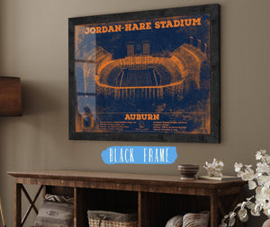 20" x 16" / Black Frame Cutler West Auburn Tigers Jordan Hare Vintage Stadium Blueprint