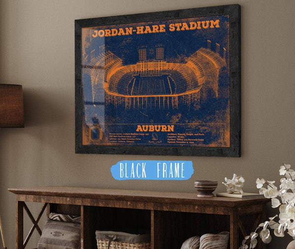 20" x 16" / Black Frame Cutler West Auburn Tigers Jordan Hare Vintage Stadium Blueprint