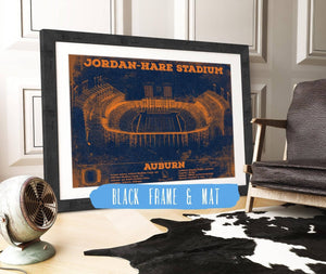 20" x 16" / Black Frame & Mat Cutler West Auburn Tigers Jordan Hare Vintage Stadium Blueprint