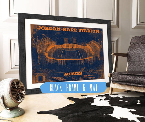 20" x 16" / Black Frame & Mat Cutler West Auburn Tigers Jordan Hare Vintage Stadium Blueprint