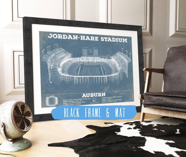 20" x 16" / Black Frame & Mat Cutler West Auburn Tigers - Jordan-Hare Vintage Stadium Blueprint