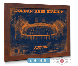 20" x 16" / Walnut Frame Cutler West Auburn Tigers Jordan Hare Vintage Stadium Blueprint