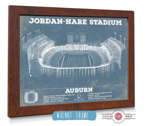 20" x 16" / Walnut Frame Cutler West Auburn Tigers - Jordan-Hare Vintage Stadium Blueprint