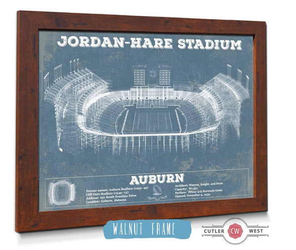 20" x 16" / Walnut Frame Cutler West Auburn Tigers - Jordan-Hare Vintage Stadium Blueprint