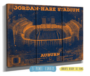 36" x 24" / 3 Panel Canvas Wrap Cutler West Auburn Tigers Jordan Hare Vintage Stadium Blueprint