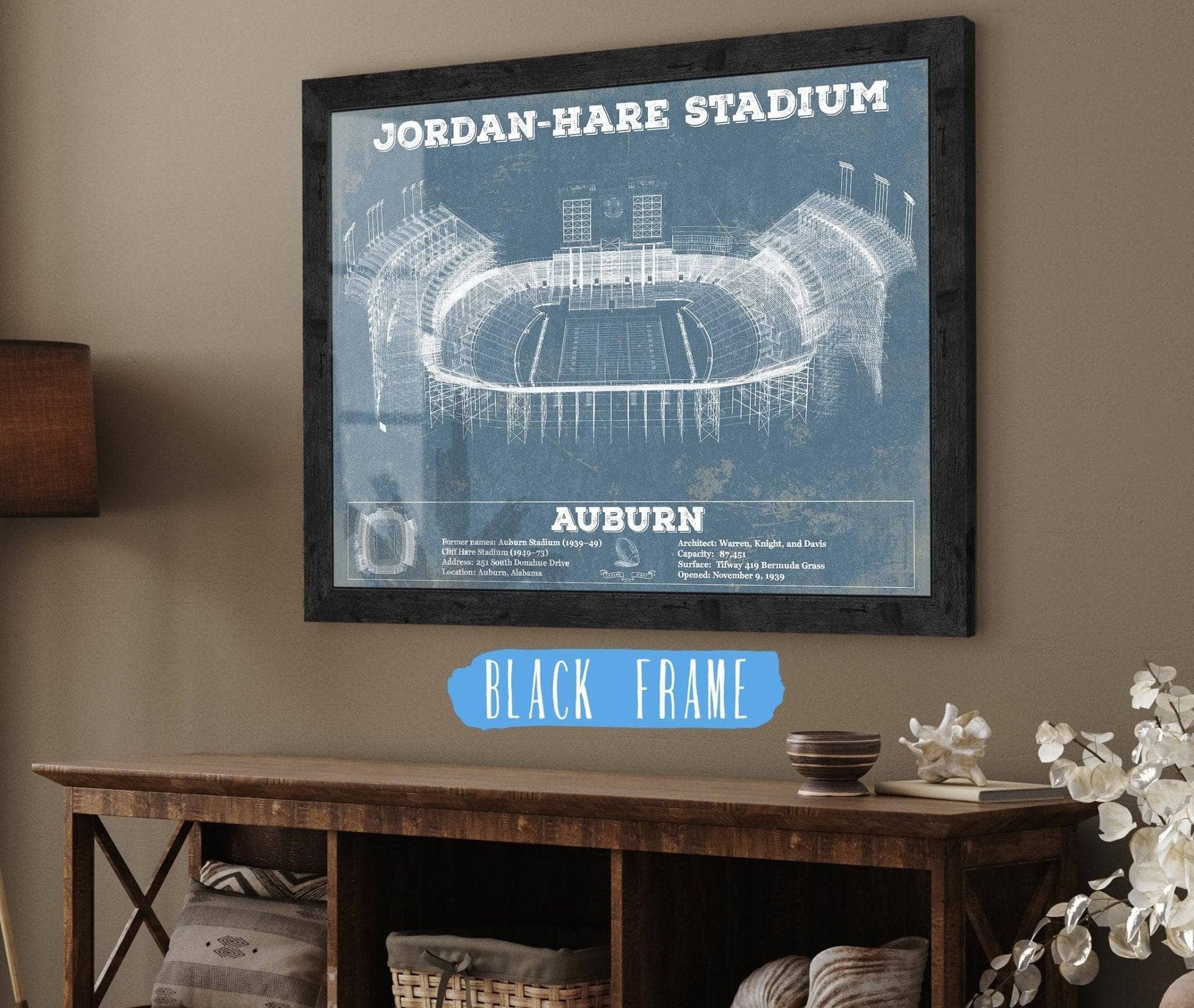Cutler West College Football Collection 14" x 11" / Black Frame Auburn Tigers - Jordan-Hare Vintage Stadium Blueprint 845000160_51510