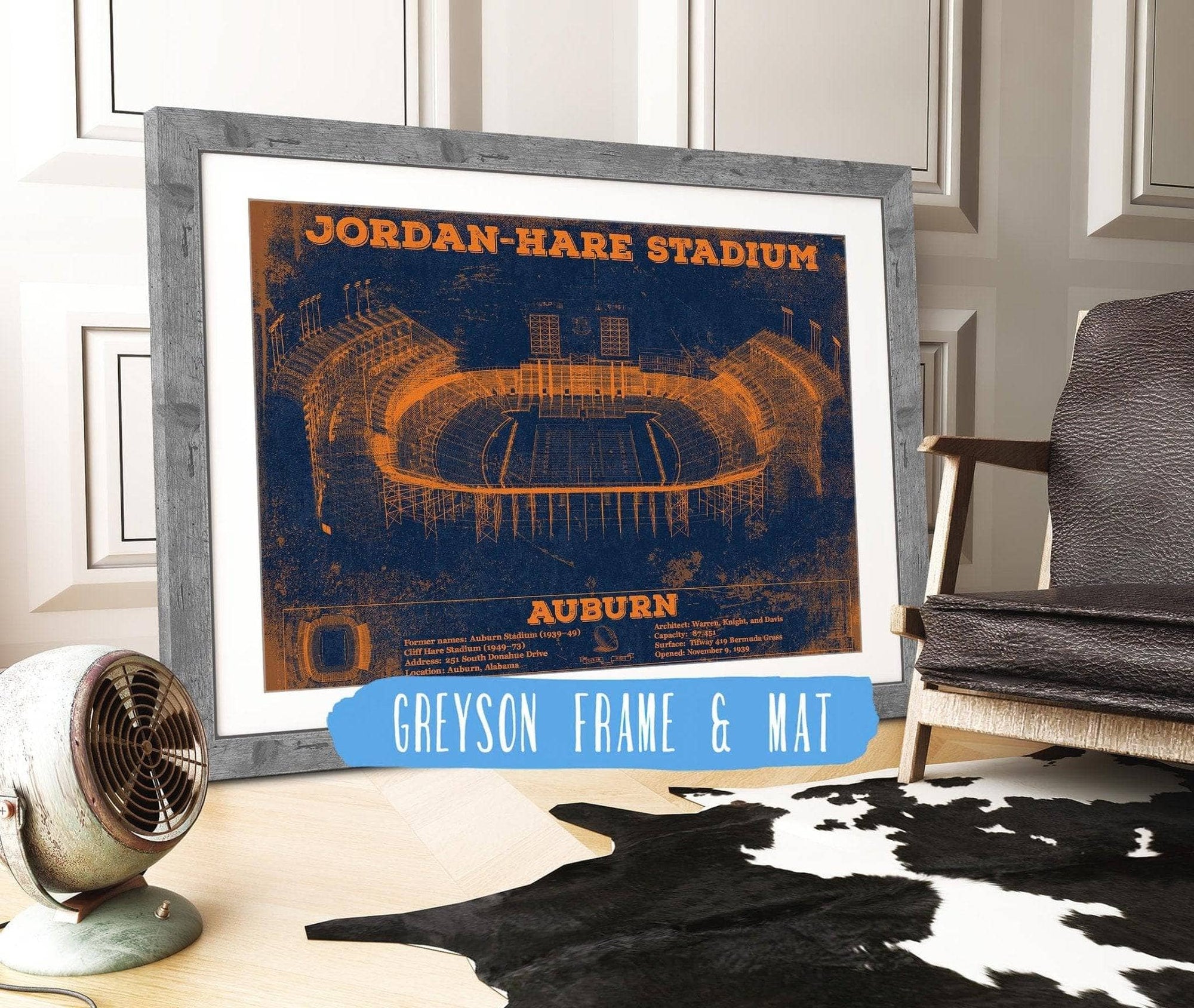 Cutler West Best Selling Collection 14" x 11" / Greyson Frame & Mat Auburn Tigers Jordan Hare Vintage Stadium Blueprint 933350145_36139