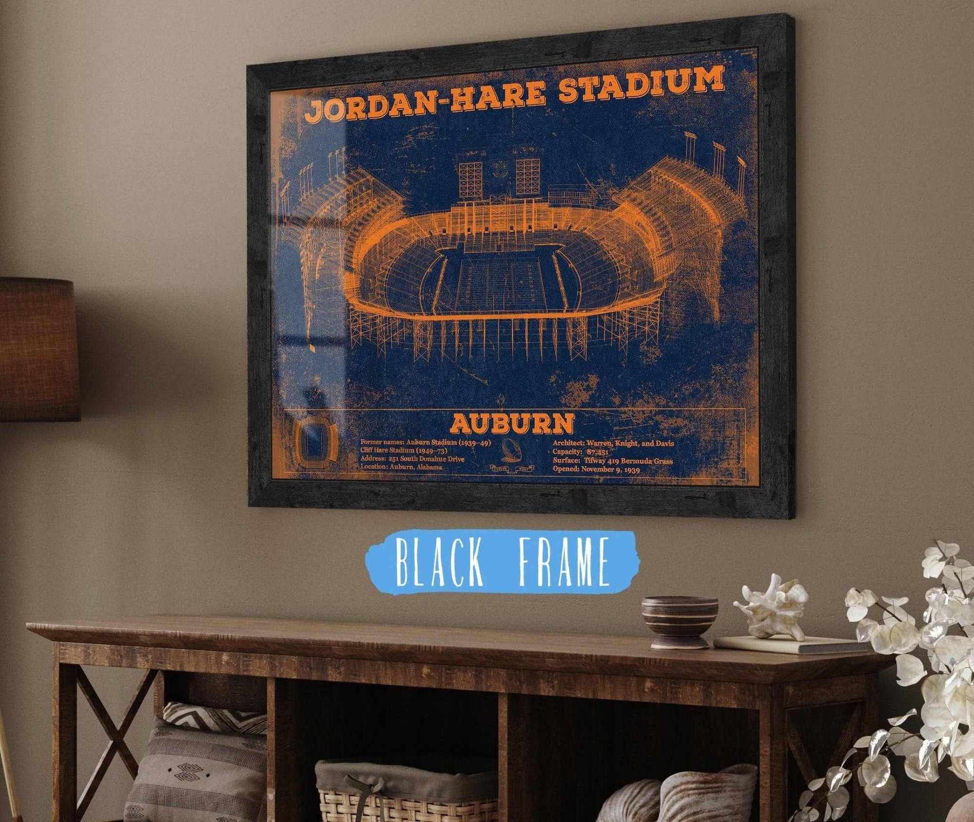 Cutler West Best Selling Collection 14" x 11" / Black Frame Auburn Tigers Jordan Hare Vintage Stadium Blueprint 933350145_36132