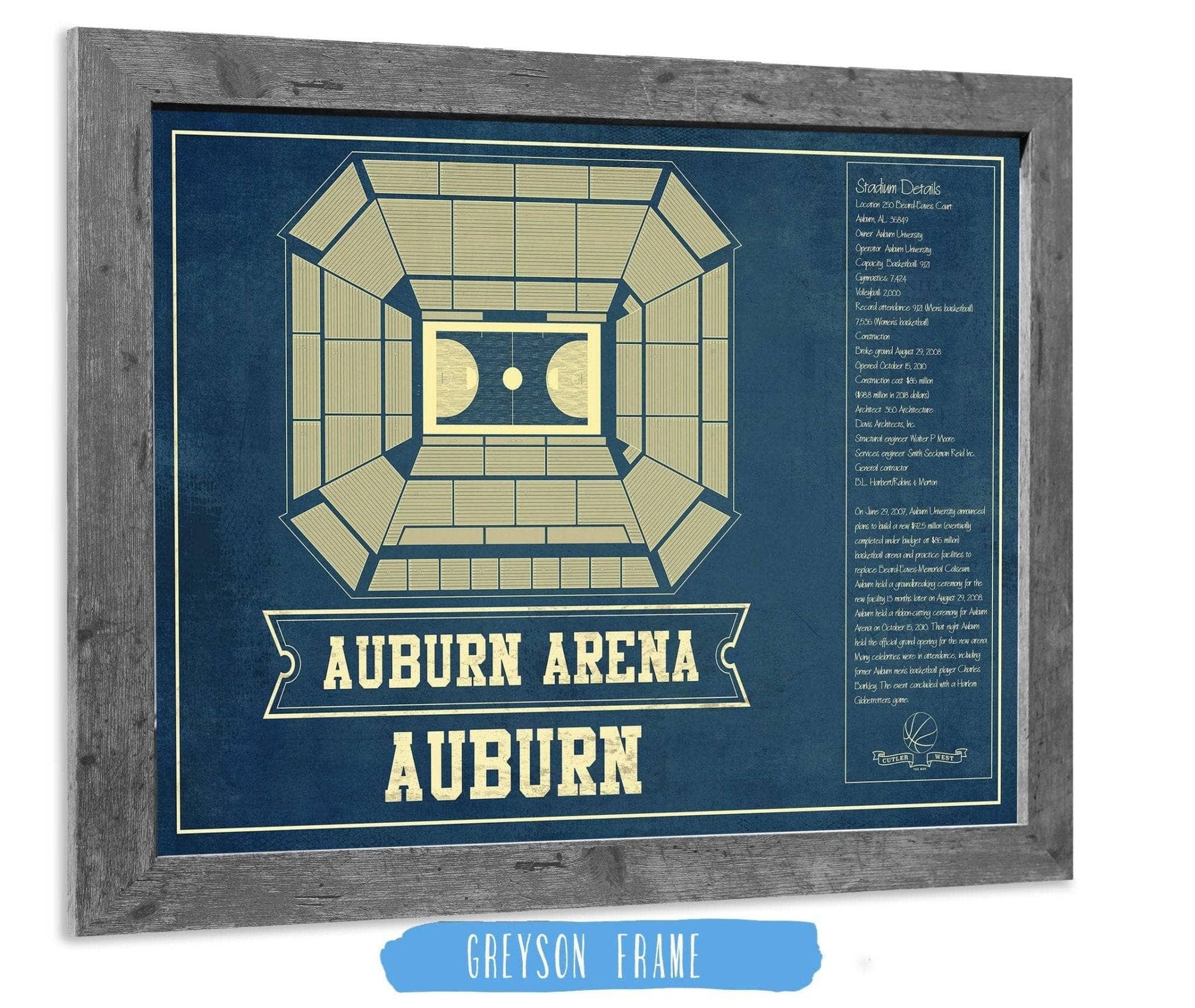 Cutler West Basketball Collection 14" x 11" / Greyson Frame Auburn Tigers - Jordan-Hare Vintage Stadium Blueprint 845000160_81981