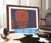 Cutler West Basketball Collection 14" x 11" / Walnut Frame & Mat Auburn Tigers Team Color Auburn Arena Vintage Stadium Blueprint 933350230_82902