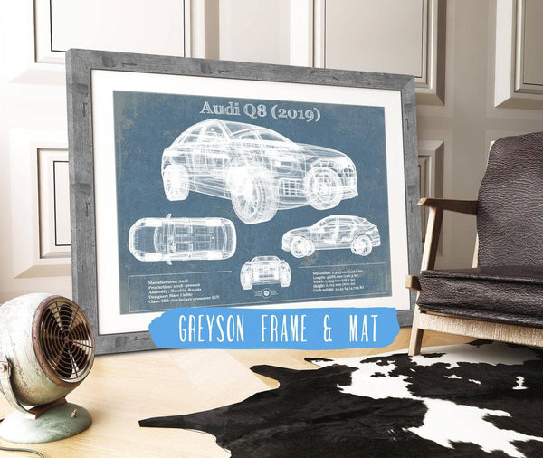 14" x 11" / Greyson Frame & Mat Cutler West Audi Q8 (2019) Blueprint Vintage Auto Print