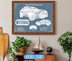 20" x 16" / Walnut Frame Cutler West Audi Q8 (2019) Blueprint Vintage Auto Print