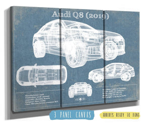 36" x 24" / 3 Panel Canvas Wrap Cutler West Audi Q8 (2019) Blueprint Vintage Auto Print
