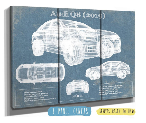 36" x 24" / 3 Panel Canvas Wrap Cutler West Audi Q8 (2019) Blueprint Vintage Auto Print