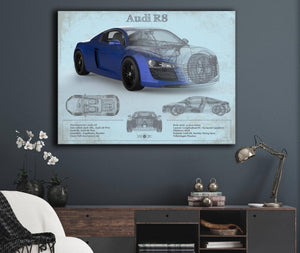 Cutler West Audi R8 Blue Vintage Blueprint Auto Print