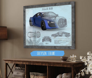 Cutler West Audi R8 Blue Vintage Blueprint Auto Print