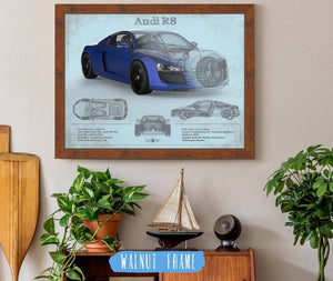 Cutler West Audi R8 Blue Vintage Blueprint Auto Print