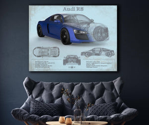 Cutler West Audi R8 Blue Vintage Blueprint Auto Print