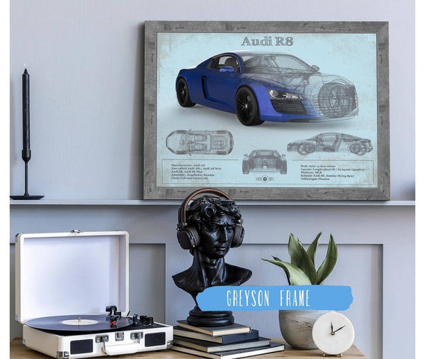 Cutler West Audi R8 Blue Vintage Blueprint Auto Print