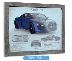 14" x 11" / Greyson Frame Cutler West Audi R8 Blue Vintage Blueprint Auto Print