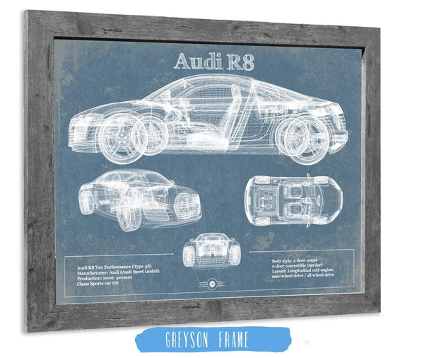 14" x 11" / Greyson Frame Cutler West Audi R8 Vintage Blueprint Auto Print