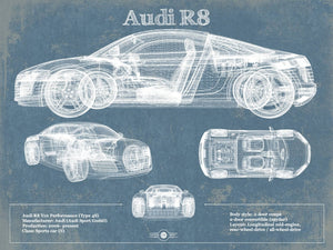14" x 11" / Unframed Cutler West Audi R8 Vintage Blueprint Auto Print