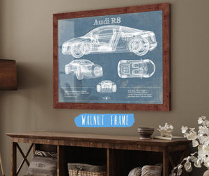 20" x 16" / Walnut Frame Cutler West Audi R8 Vintage Blueprint Auto Print