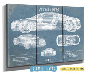 36" x 24" / 3 Panel Canvas Wrap Cutler West Audi R8 Vintage Blueprint Auto Print