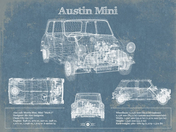 14" x 11" / Unframed Cutler West Austin Mini Blueprint Vintage Auto Print