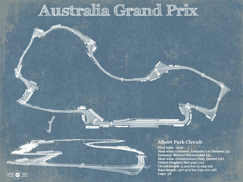 14" x 11" / Unframed Cutler West Australian Grand Prix Formula One Blueprint Race Track Print