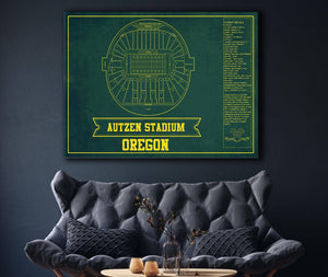 Cutler West Autzen Stadium Blueprint Team Color Art Chart - Oregon Ducks Football Fan Print