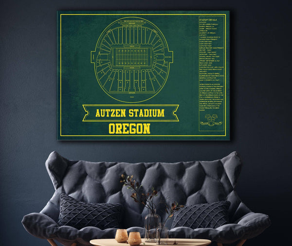 Cutler West Autzen Stadium Blueprint Team Color Art Chart - Oregon Ducks Football Fan Print