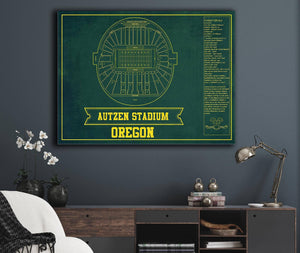Cutler West Autzen Stadium Blueprint Team Color Art Chart - Oregon Ducks Football Fan Print