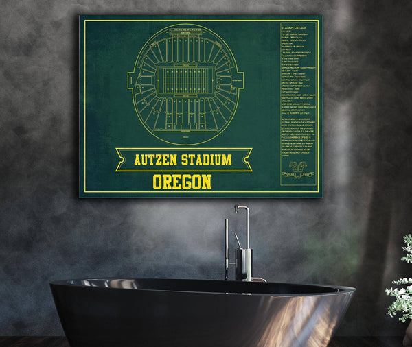 Cutler West Autzen Stadium Blueprint Team Color Art Chart - Oregon Ducks Football Fan Print