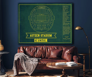 Cutler West Autzen Stadium Blueprint Team Color Art Chart - Oregon Ducks Football Fan Print