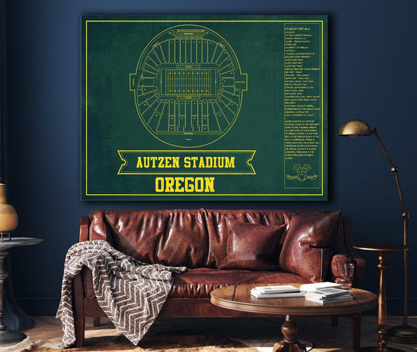 Cutler West Autzen Stadium Blueprint Team Color Art Chart - Oregon Ducks Football Fan Print