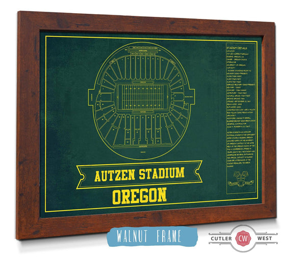 Cutler West Autzen Stadium Blueprint Team Color Art Chart - Oregon Ducks Football Fan Print