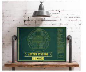Cutler West Autzen Stadium Blueprint Team Color Art Chart - Oregon Ducks Football Fan Print