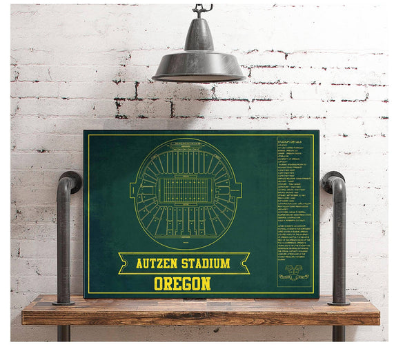Cutler West Autzen Stadium Blueprint Team Color Art Chart - Oregon Ducks Football Fan Print