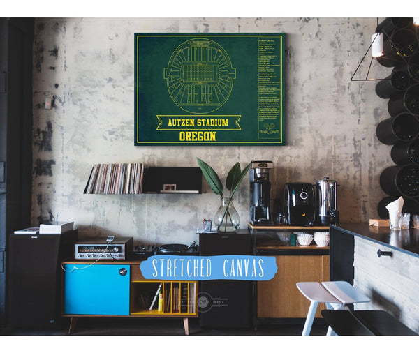 Cutler West Autzen Stadium Blueprint Team Color Art Chart - Oregon Ducks Football Fan Print