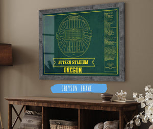 Cutler West Autzen Stadium Blueprint Team Color Art Chart - Oregon Ducks Football Fan Print