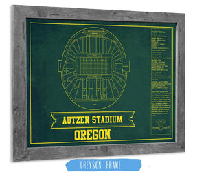 14" x 11" / Greyson Frame Cutler West Autzen Stadium Blueprint Team Color Art Chart - Oregon Ducks Football Fan Print