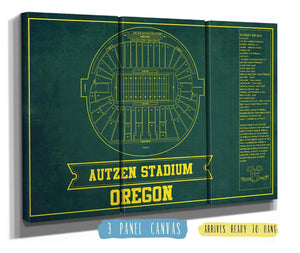 36" x 24" / 3 Panel Canvas Wrap Cutler West Autzen Stadium Blueprint Team Color Art Chart - Oregon Ducks Football Fan Print