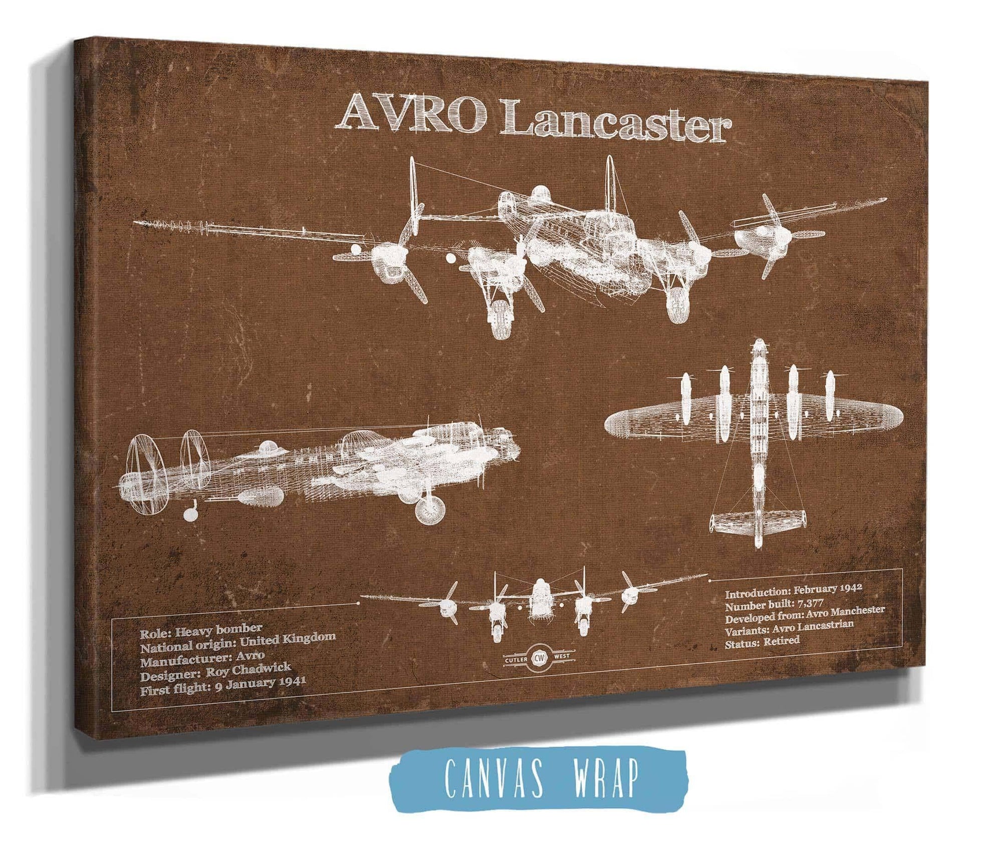 Cutler West AVRO Lancaster UK Heavy Bomber Blueprint Original Military Wall Art