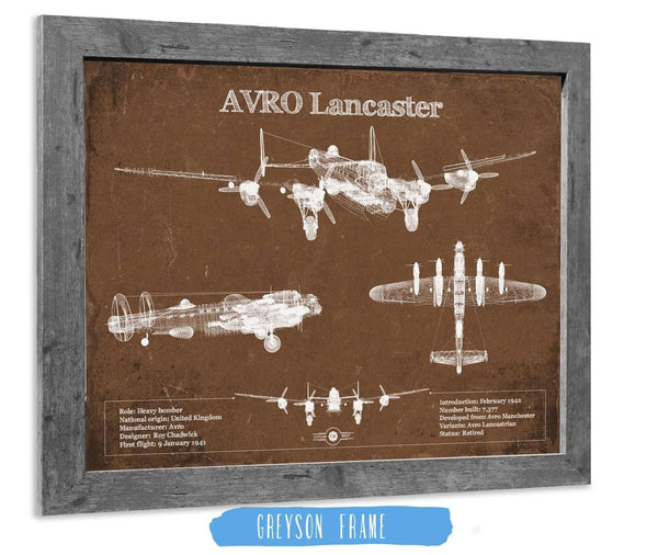 14" x 11" / Greyson Frame Cutler West AVRO Lancaster UK Heavy Bomber Blueprint Original Military Wall Art