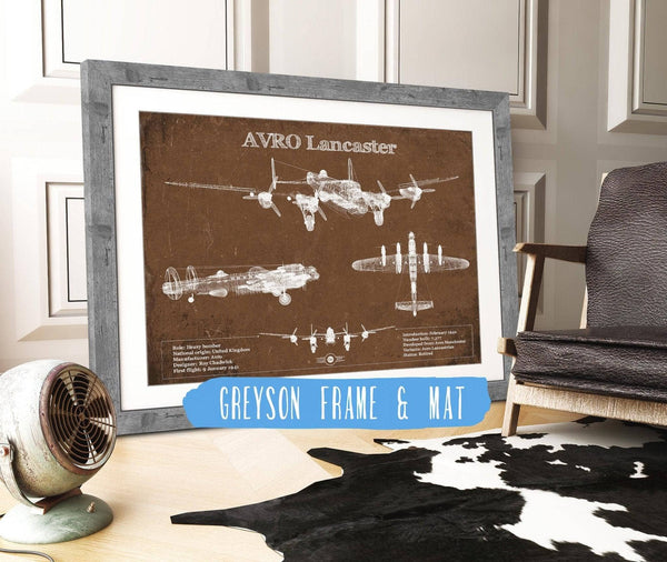 14" x 11" / Greyson Frame & Mat Cutler West AVRO Lancaster UK Heavy Bomber Blueprint Original Military Wall Art