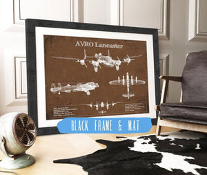 20" x 16" / Black Frame & Mat Cutler West AVRO Lancaster UK Heavy Bomber Blueprint Original Military Wall Art